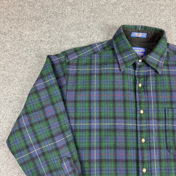 90s early 2000s Pendleton green plaid wool casual button-down shirt men’s M - Picture 12 of 14